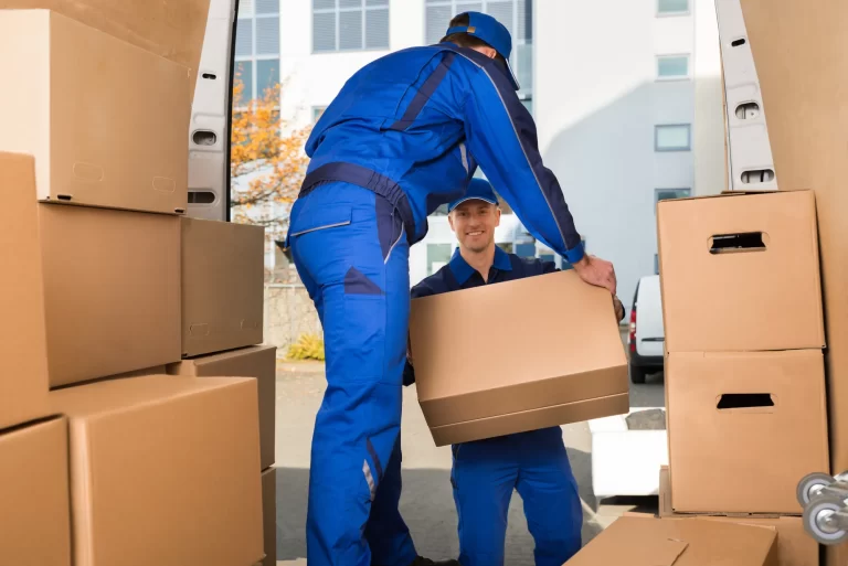 Two men are move a house items