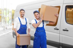 two men's are happy mood and moving a boxes in bronx ny